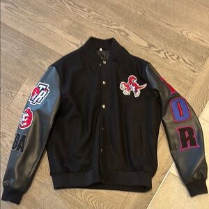 Black Varsity Jacket with Embroidered Patches